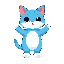 blue cat, white belly, paws with white tips, with body parts made of water. 
