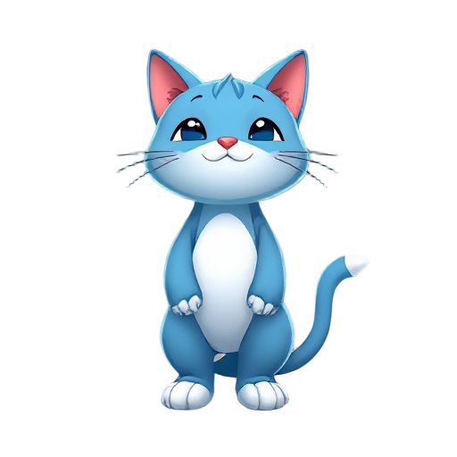 blue cat, white belly, paws with white tips, with body parts made of water. 
