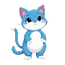 blue cat, white belly, paws with white tips, with body parts made of water. 
