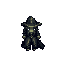 evil wizard with cloak, glowing eyes, wizard hat and staff