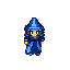 16-bit pixel wizard, blue robe, blue hat, yellow eyes