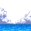 ocean and sky with straight horizon line with clouds background that look like sonic retro background 