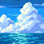 ocean and sky with straight horizon line with clouds background that look like sonic retro background 