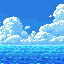 ocean and sky with straight horizon line with clouds background that look like sonic retro background, keep the style simple with flat blue sky with little clouds, and solid blue ocean with little reflection with 1080x1920 size 