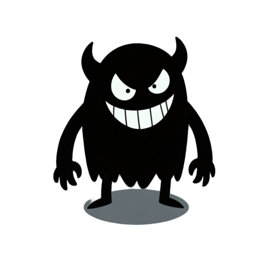 create a scary, all-black monster with a sinister smile and white eyes for my top-down game.