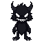 create a scary, all-black monster with a sinister smile and white eyes for my pixel top-down game.