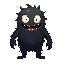 create a scary, all-black monster with a sinister smile and white eyes for my top-down game.