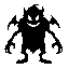 create a scary, all-black monster with a sinister smile and white eyes for my pixel top-down game.&nbsp;retro game horror style, pure menacing silhouette with shadow. maximum scary.