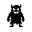 create a scary, all-black monster with a sinister smile and white eyes for my pixel top-down game.&nbsp;retro game horror style, pure menacing silhouette with shadow. maximum scary.