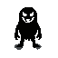 create a scary, all-black monster with a sinister smile and white eyes for my pixel top-down game.&nbsp;retro game style, pure silhouette with shadow.
