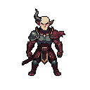 draw me a pale half human half demon character with armor style like the reference image but don't add a helmet to my character add one horn on the left side of his head, don't give him any weapon
