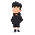 a young man in his early twenties. he's fat. he has thick curly hair on his head. there is a black beard. he's wearing a black hoodie. black pants, white socks and black sneakers. in full growth.