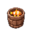 wooden bucket with fishes in it. side scroller view.
