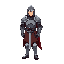 knight with normal human proportions, full plate armor, realistic but stylized pixel shading, sword sheathed on back,