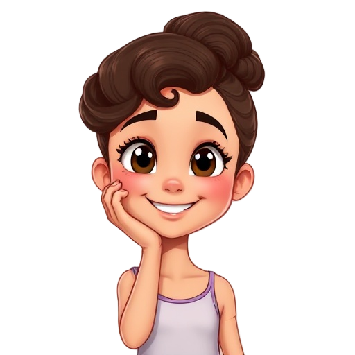 girl with light brown skin, brown eyes, curly brown hair in an updo, her hand on her cheek with her head tilted slightly, grinning, realistic proportions mature face