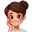 girl with light brown skin, brown eyes, curly brown hair in an updo, her hand on her cheek with her head tilted slightly, grinning, realistic proportions mature face