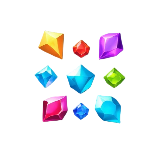 gem tokens for a mobile game , art style is magical drawings. make them simple and different colors each. they should look magical and mystical.