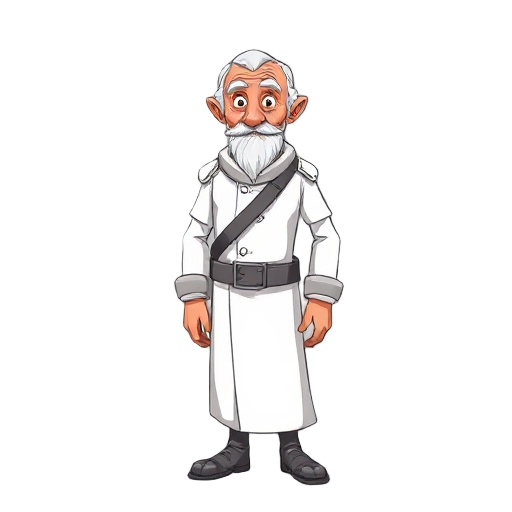 captain of a spaceship, who is very old and wear white dress no helmet