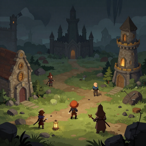 create a medieval fantasy setting devastated by darkness.