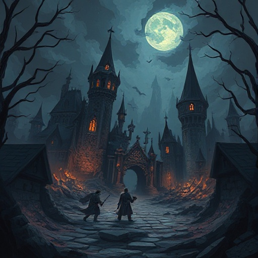 create a medieval fantasy setting devastated by darkness.