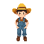 a cute guy farmer. yellow straw hat, with jeans overalls.