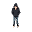 hooded guy, current day, jeans and black hoodie