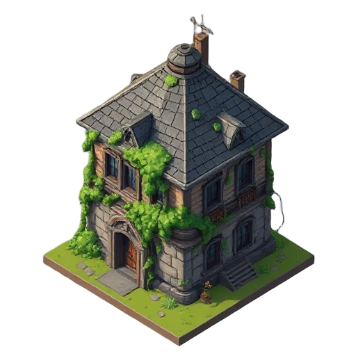 old post apocaliptic building with vines