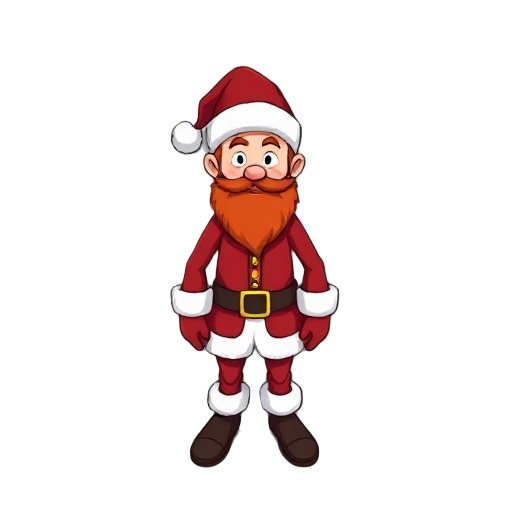 lean build, red hair, santa claus outfit, santa hat, red beard.