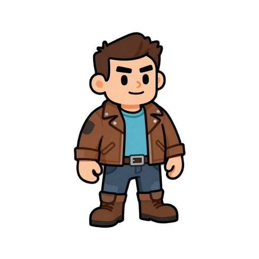 a space hero with casual space trucker clothes and a leather jacket