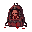 crie uma backpack para o jogo tibia que ela seja vermelho carmesim e almas saindo de dentro dela, como se ela os aprisionassem, com sangue escorrendo por ela