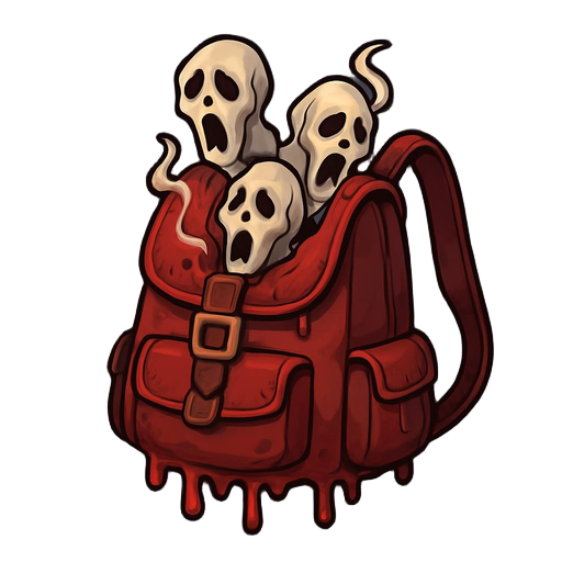 create a backpack for the game tibia that is crimson red with souls emerging from within it, as if imprisoning them, with blood dripping from it.