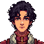 portrait of a fantasy character, using the referenced person’s face as exact likeness (same facial structure, eyes, lips, nose, and expression), young adult with curly dark hair and soft but intense gaze.  the character is a magical artisan / arcane craft