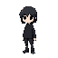 create the frisk(undertale) with dark hair a little below the shoulder,with dark clothes completely black eye,child,pequena