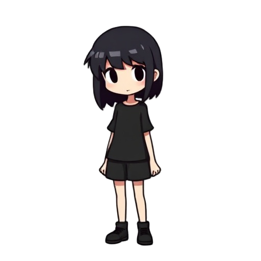 create frisk (undertale) with dark hair that goes slightly past the shoulder and with simpler black clothes