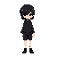 create the frisk(undertale) with dark hair a little below the shoulder,with dark clothes completely black eye on the side