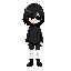 create the frisk(undertale) with dark hair a little below the shoulder,with dark clothes completely black eye,child