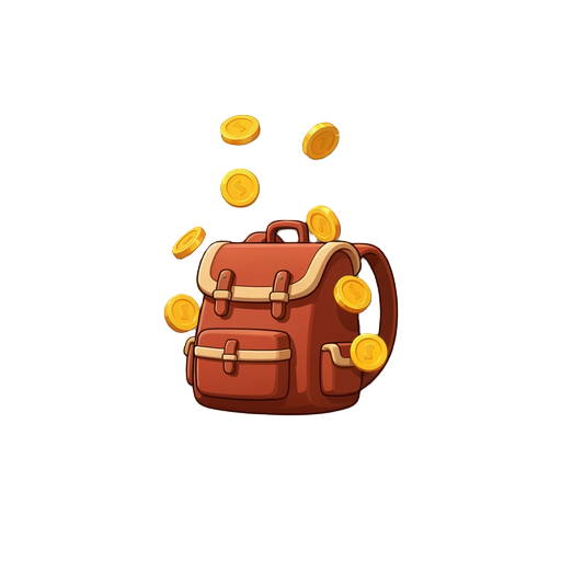 uma mochila de natal com moedas de ouro pulando 