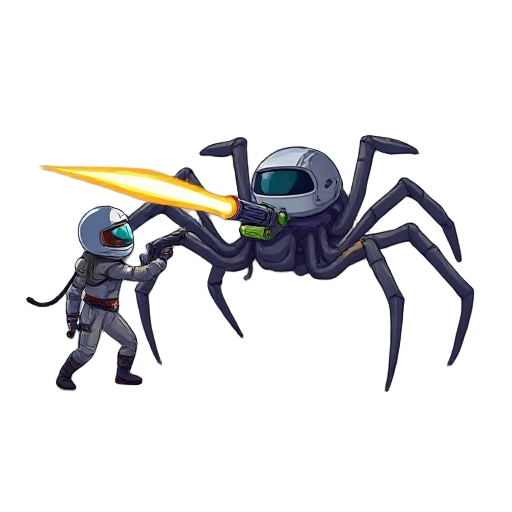 generate a space soldier firing a laser rifle on a fiant monster spider