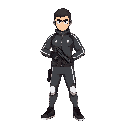 gopnik in balaklava, sportsuit adidas with white lines. has a pistol in hands