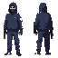 gopnik in balaklava, sportsuit adidas with white lines. has a pistol in hands