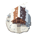 uma casa antiga com neve pegando fogo