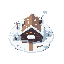 uma casa antiga com neve pegando fogo