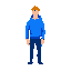 small 2d image of a young nordic man standing calmly. blue color palette, simple shapes, minimal details, clear silhouette.