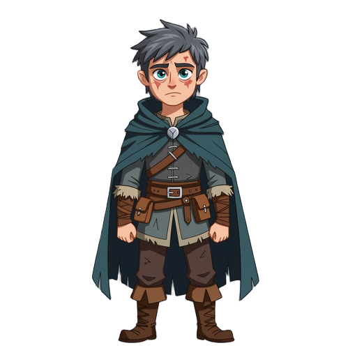 narvi, a young nordic man with a haunted look. lean, scarred, dark ash hair, cold eyes hiding inner rage. wears worn northern clothes and a torn cloak. his posture is tense, as if constantly holding back the beast within.