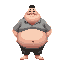 extremely fat kid with a too tight shirt, he is small and his belly come out of his shirt, he has saliva spilling down his mouth 