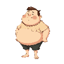 extremely fat kid with a too tight shirt, he is small and his belly come out of his shirt, he has saliva spilling down his mouth , he is cute and bench backward because of the weight of his belly, he has very weak legs but very fat face arms and belly he 