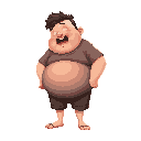 extremely fat kid with a too tight shirt, he is small and his belly come out of his shirt, he has saliva spilling down his mouth , he is cute and bench backward because of the weight of his belly, he has very weak legs but very fat face arms and belly he 