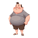 extremely fat kid with a too tight shirt, he is small and his belly come out of his shirt, he has saliva spilling down his mouth , he is cute and bench backward because of the weight of his belly, he has very weak legs but very fat face arms and belly