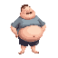 extremely fat kid with a too tight shirt, he is small and his belly come out of his shirt, he has saliva spilling down his mouth , he is cute and bench backward because of the weight of his belly, he has very weak legs but very fat face arms and belly