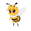  anthropomorphic bee character, non-human, cute and stylized. yellow messy hair, purple eyes, black antennae, fluffy white collar, yellow and black striped body, translucent wings. flying idle pose, legs bent, arms slightly away from body, retro game styl